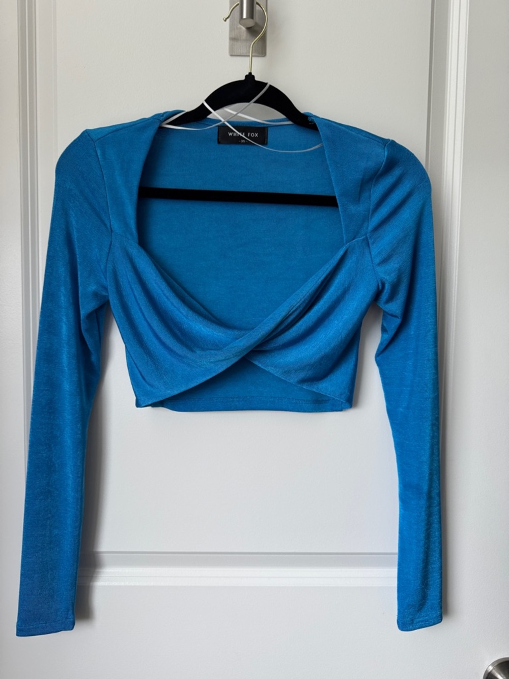 White Fox Boutique Teal Twist-Front Long Sleeve Crop Top